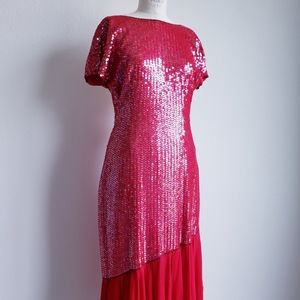 Vintage Red Sequin Dress with Handkerchief Hem
